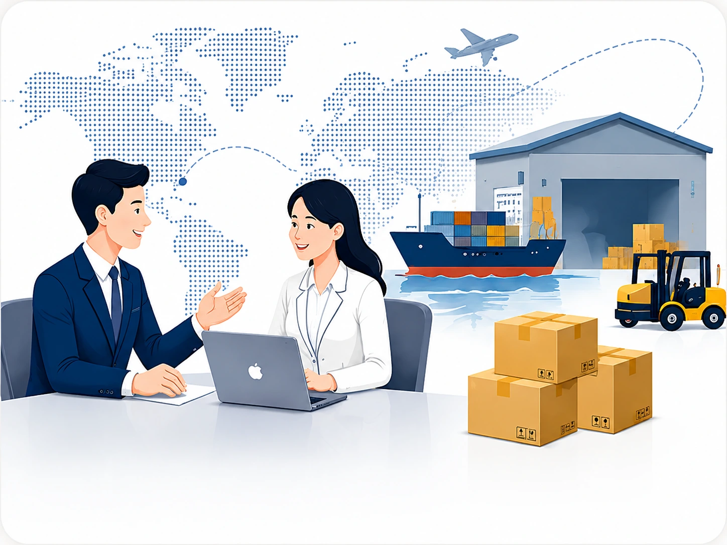 B2B sourcing and logistics illustration